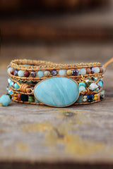 Handmade Natural Stone Beaded Triple Layer Bracelet - Trendsi