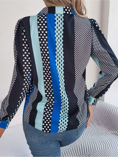 Polka Dot Contrast Long Sleeve Shirt - Trendsi