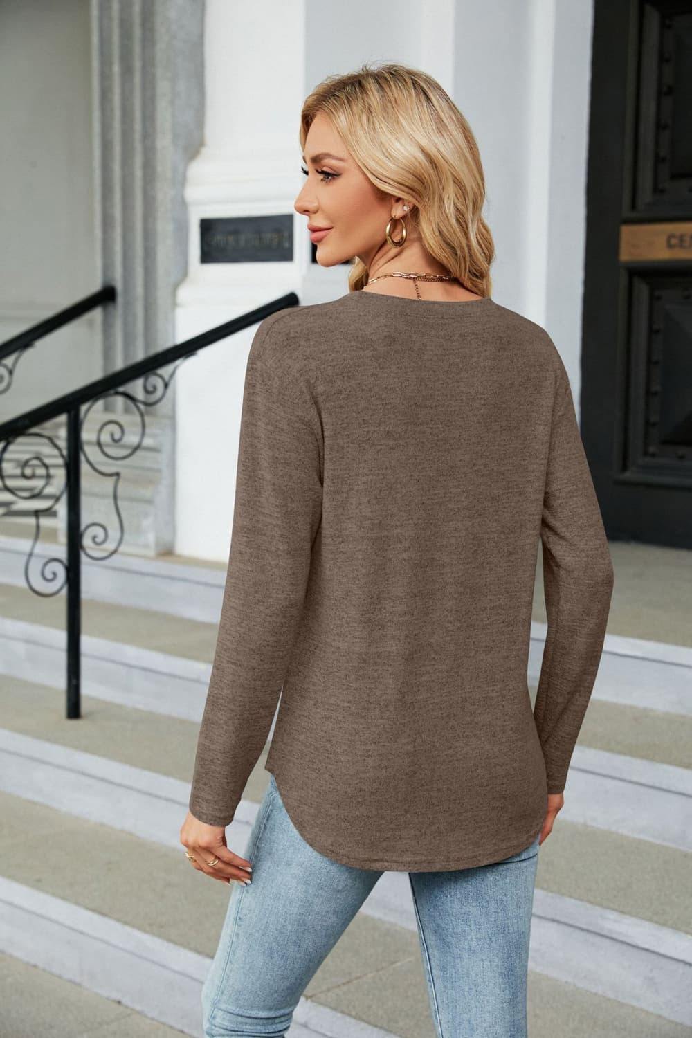 Round Neck Long Sleeve T-Shirt - Trendsi