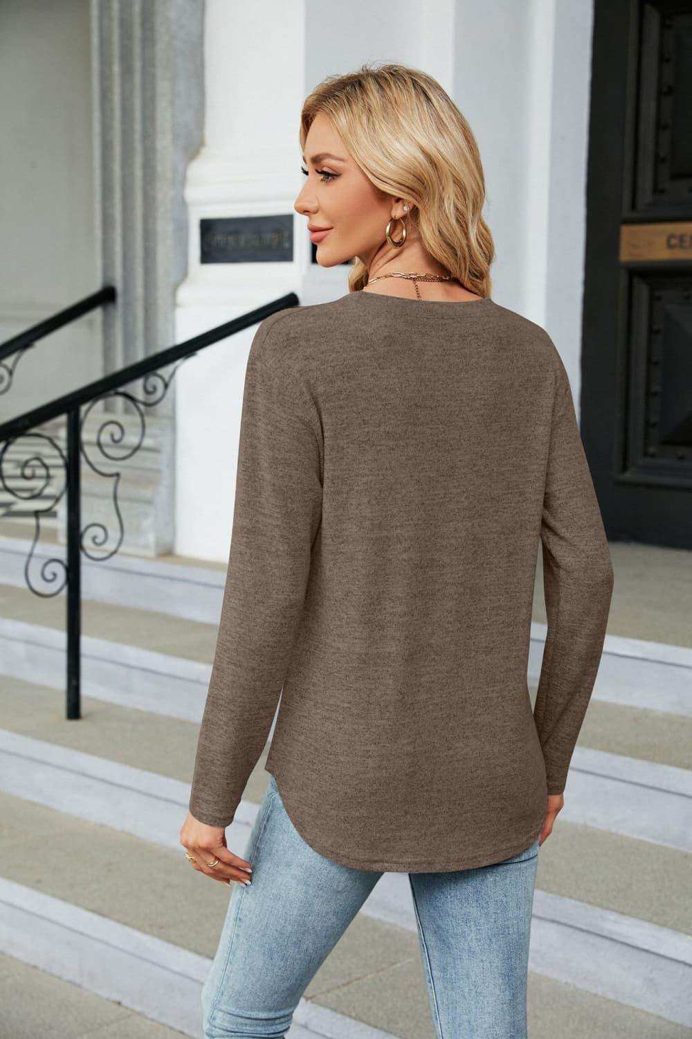 Round Neck Long Sleeve T-Shirt - Trendsi - Flyclothing LLC