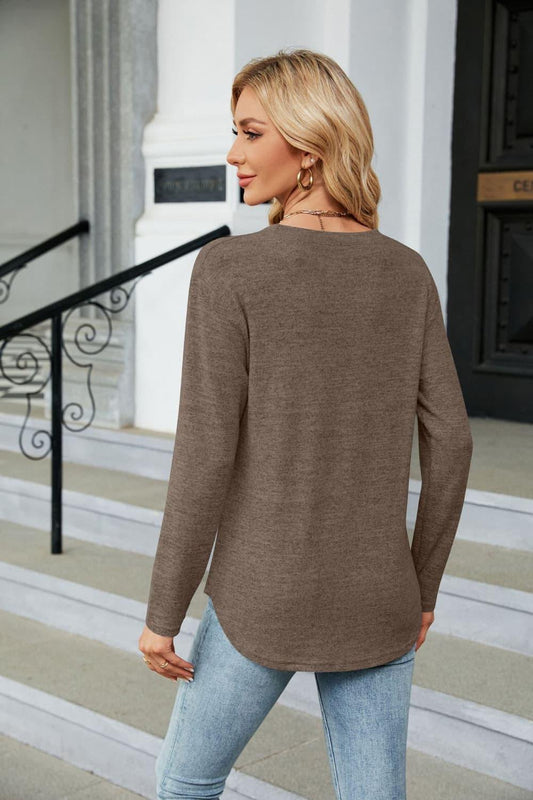 Round Neck Long Sleeve T-Shirt - Trendsi