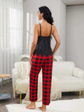 Lace Trim Cami and Plaid Pants Lounge Set - Trendsi - Flyclothing LLC