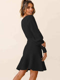 Round Neck Lantern Sleeve Sweater Dress - Trendsi - Flyclothing LLC