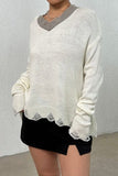 Distressed V-Neck Dropped Shoulder Sweater - Trendsi