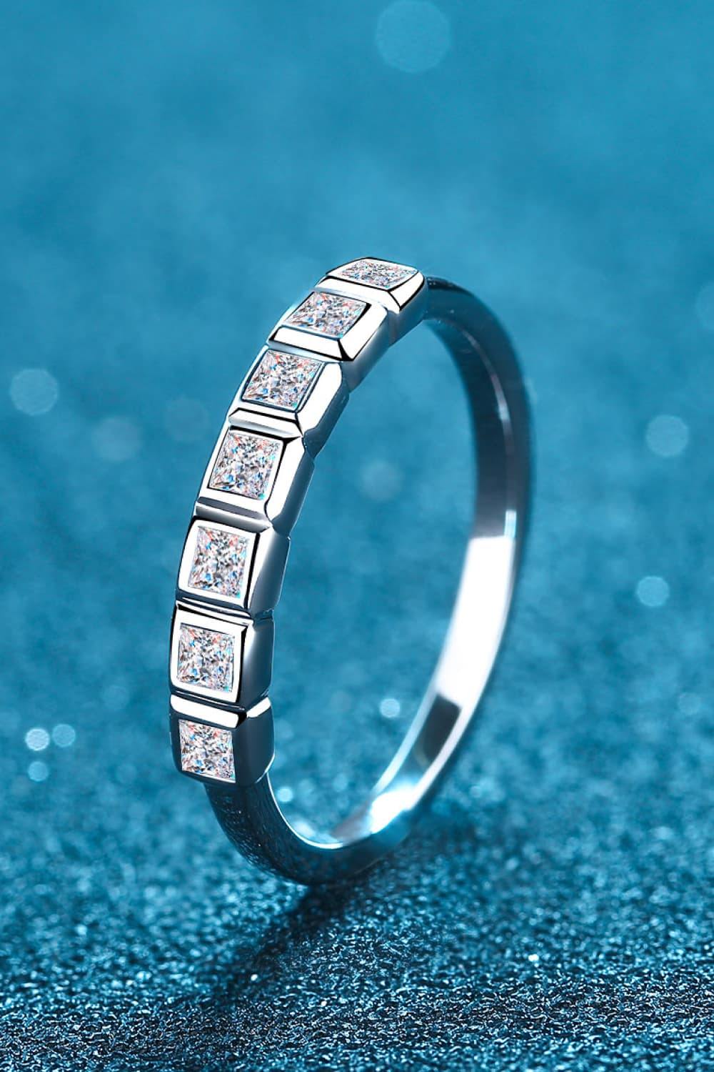 Moissanite Rhodium-Plated Half-Eternity Ring - Trendsi