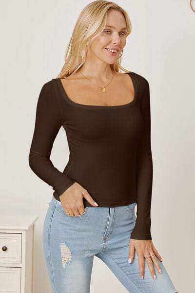 Square Neck Long Sleeve T-Shirt - Trendsi - Flyclothing LLC