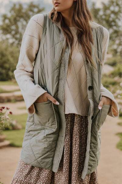 Button Up Pocketed Vest Coat - Trendsi - Flyclothing LLC