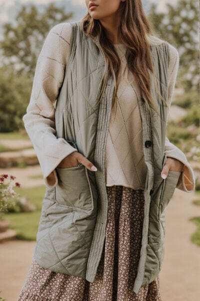 Button Up Pocketed Vest Coat - Trendsi - Flyclothing LLC