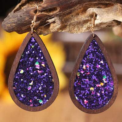 Sequin Wood Teardrop Earrings - Trendsi - Flyclothing LLC