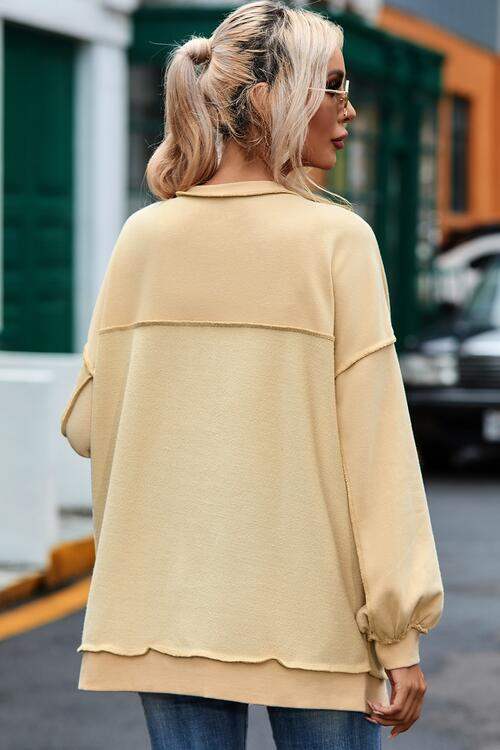 Buttoned Dropped Shoulder Sweatshirt - Trendsi - Flyclothing LLC