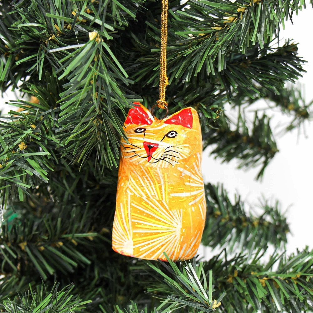 Handpainted Cat Ornaments, Set of 2 - Asha Handicrafts - Flyclothing LLC