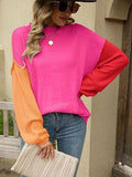 Color Block Dropped Shoulder Sweater - Trendsi - Flyclothing LLC