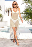 Fringe Openwork Spaghetti Strap Cover Up - Trendsi - Flyclothing LLC
