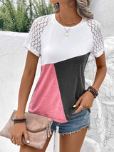 Color Block Raglan Sleeve Round Neck Tee - Trendsi - Flyclothing LLC