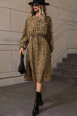Printed Long Sleeve Midi Dress - Trendsi - Flyclothing LLC