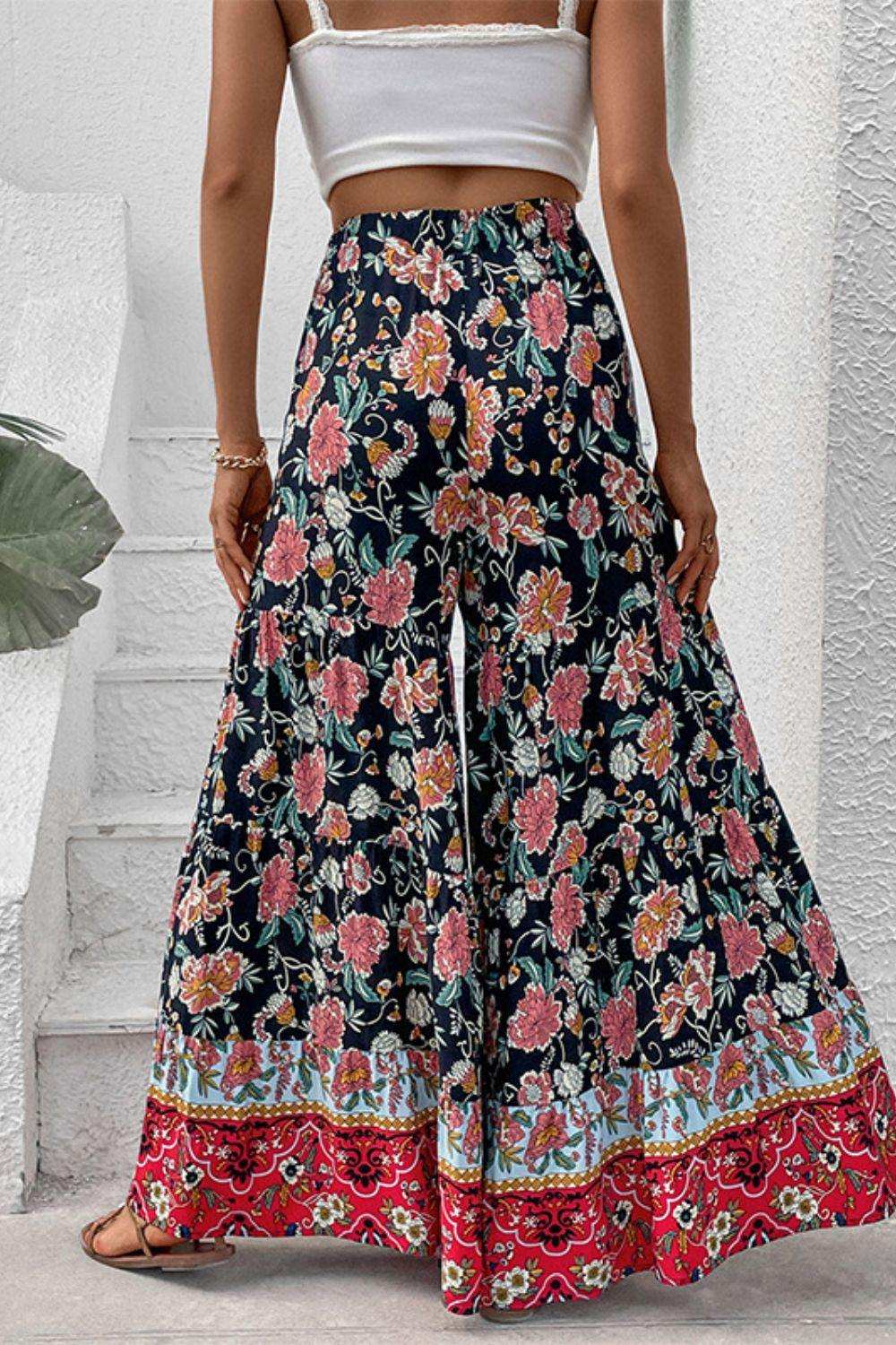 Floral High Waist Palazzo Pants - Trendsi - Flyclothing LLC