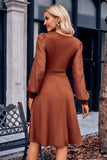 Surplice Neck Swiss Dot Long Sleeve Dress - Trendsi - Flyclothing LLC