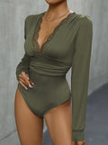 Lace Detail Plunge Long Sleeve Bodysuit - Trendsi - Flyclothing LLC