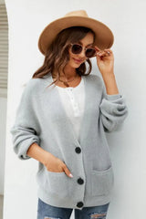 Waffle-Knit Dropped Shoulder Cardigan - Trendsi - Flyclothing LLC
