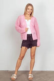 VERY J Eyelet Open Front Long Sleeve Cardigan - Trendsi