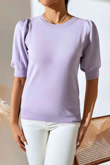 Round Neck Puff Sleeve Knit Top - Trendsi - Flyclothing LLC