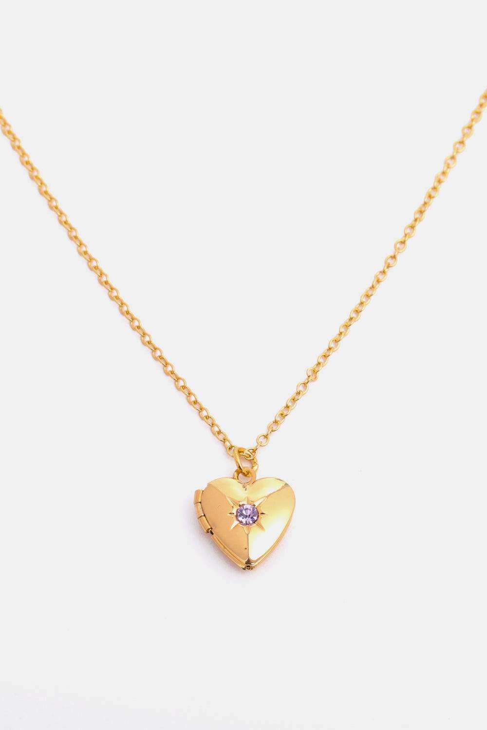 Zircon Heart Shape 14K Gold-Plated Pendant Necklace - Trendsi - Flyclothing LLC