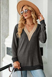 Slit V-Neck Long Sleeve T-Shirt - Trendsi - Flyclothing LLC