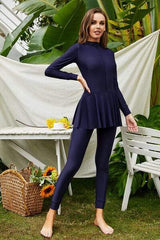 Mock Neck Long Sleeve One-Piece Swimwear - Trendsi - Flyclothing LLC