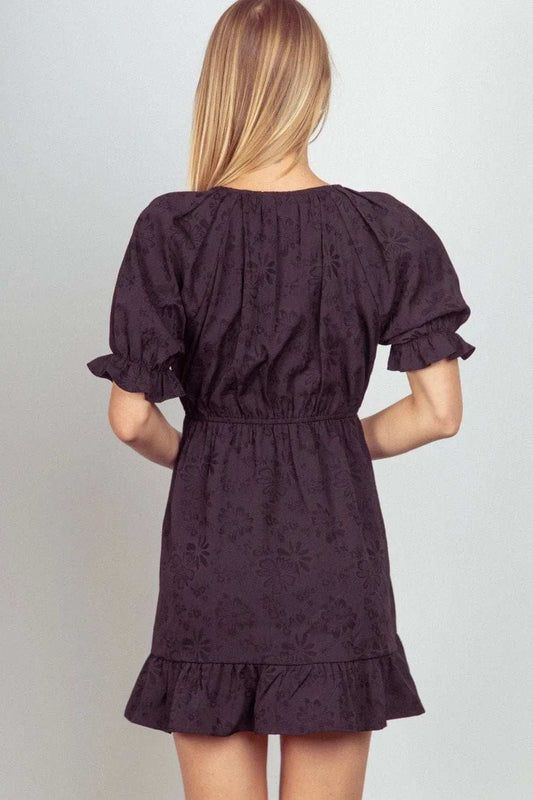 VERY J Floral Textured Woven Ruffled Mini Dress - Trendsi - Flyclothing LLC