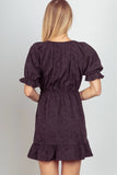 VERY J Floral Textured Woven Ruffled Mini Dress - Trendsi