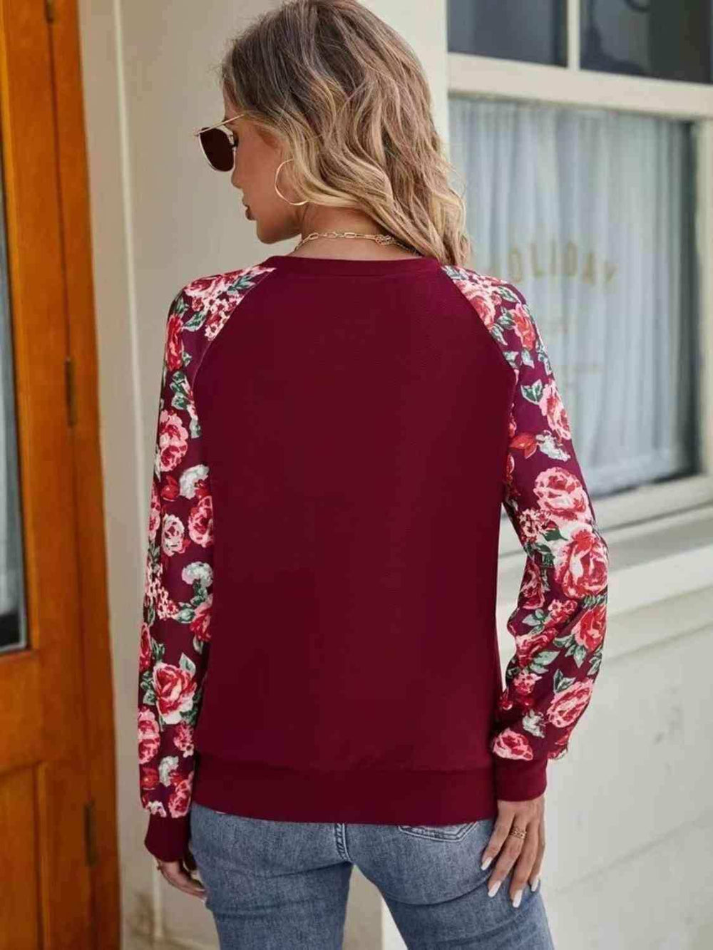 Floral Raglan Sleeve Round Neck Sweatshirt - Trendsi - Flyclothing LLC
