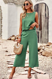 Buttoned Round Neck Tank and Wide Leg Pants Set - Trendsi