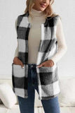 Sherpa Plaid Open Front Vest Coat - Trendsi