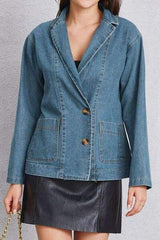 Pocketed Button Up Denim Jacket - Trendsi - Flyclothing LLC