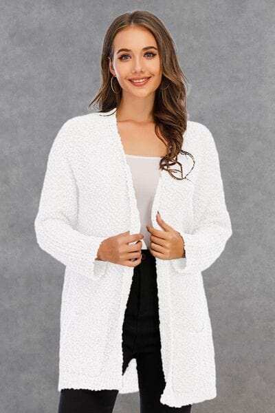 Pocketed Open Front Long Sleeve Cardigan - Trendsi - Flyclothing LLC
