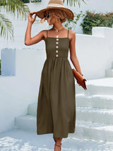 Decorative Button Spaghetti Strap Midi Dress - Trendsi - Flyclothing LLC