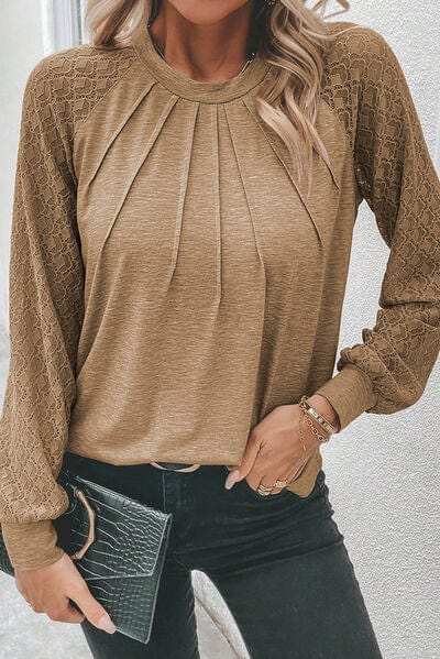Heathered Round Neck Long Sleeve T-Shirt - Trendsi - Flyclothing LLC