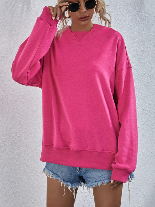 Dropped Shoulder Slit Hoodie - Trendsi