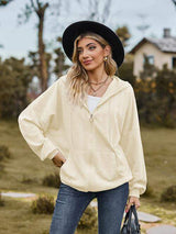 Zip Up Drawstring Long Sleeve Hooded Jacket - Trendsi - Flyclothing LLC