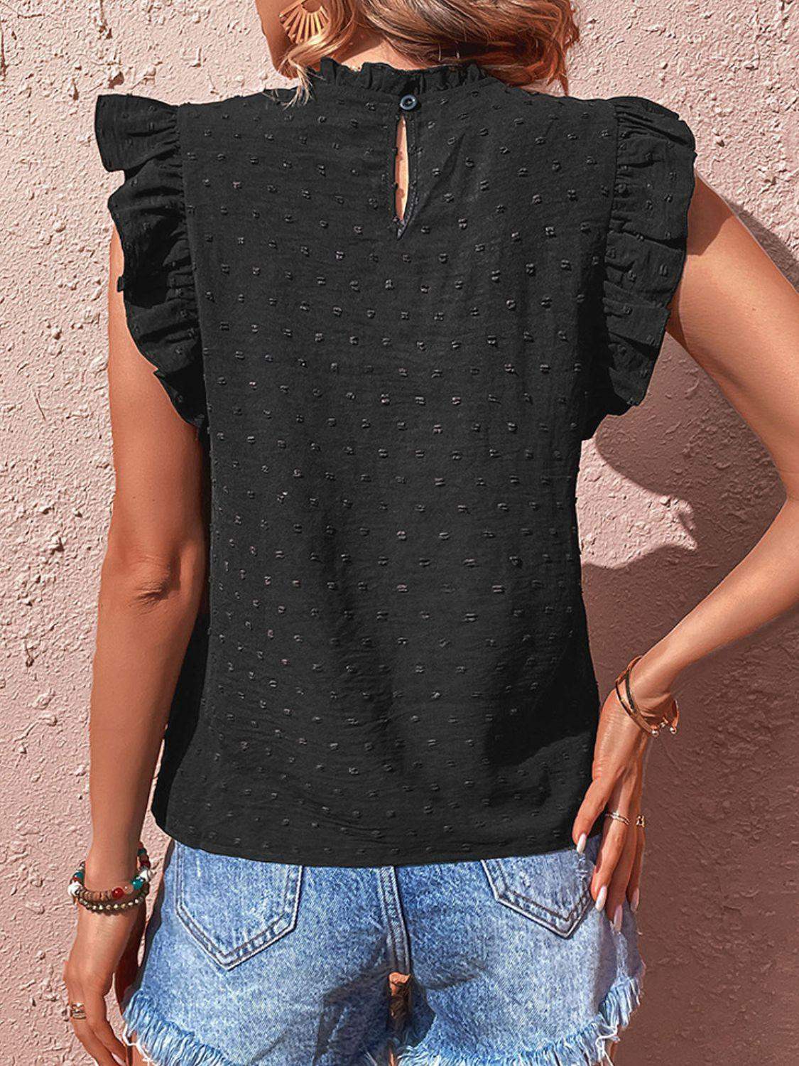 Swiss Dot Butterfly Sleeve Top - Trendsi - Flyclothing LLC