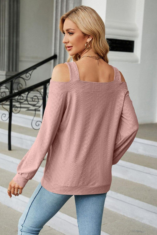 Cold Shoulder Square Neck Cutout Blouse - Trendsi