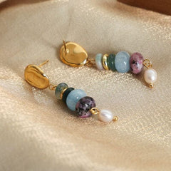 Natural Stone Freshwater Pearl Dangle Earrings - Trendsi