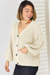 Pocketed Button Up Dropped Shoulder Cardigan - Trendsi