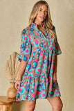 Notched Balloon Sleeve Mini Dress - Trendsi