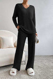 Ribbed V-Neck Top and Pants Lounge Set - Trendsi - Flyclothing LLC