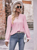 Eyelet V-Neck Flounce Sleeve Blouse - Trendsi - Flyclothing LLC