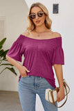 Smocked Round Neck Flutter Sleeve T-Shirt - Trendsi - Flyclothing LLC