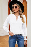Notched Lantern Sleeve T-Shirt - Trendsi