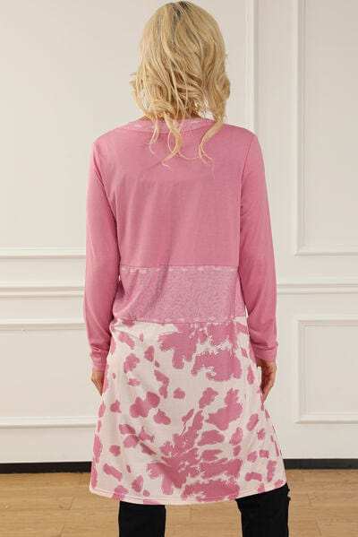 Printed Long Sleeve Open Front Outerwear - Trendsi - Flyclothing LLC