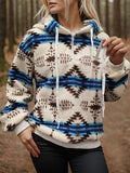 Geometric Half Zip Drawstring Long Sleeve Hoodie - Trendsi